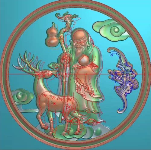 古代人物精雕图JDP灰度图BMP寿星雕刻用图寿星浮雕图寿星石雕图