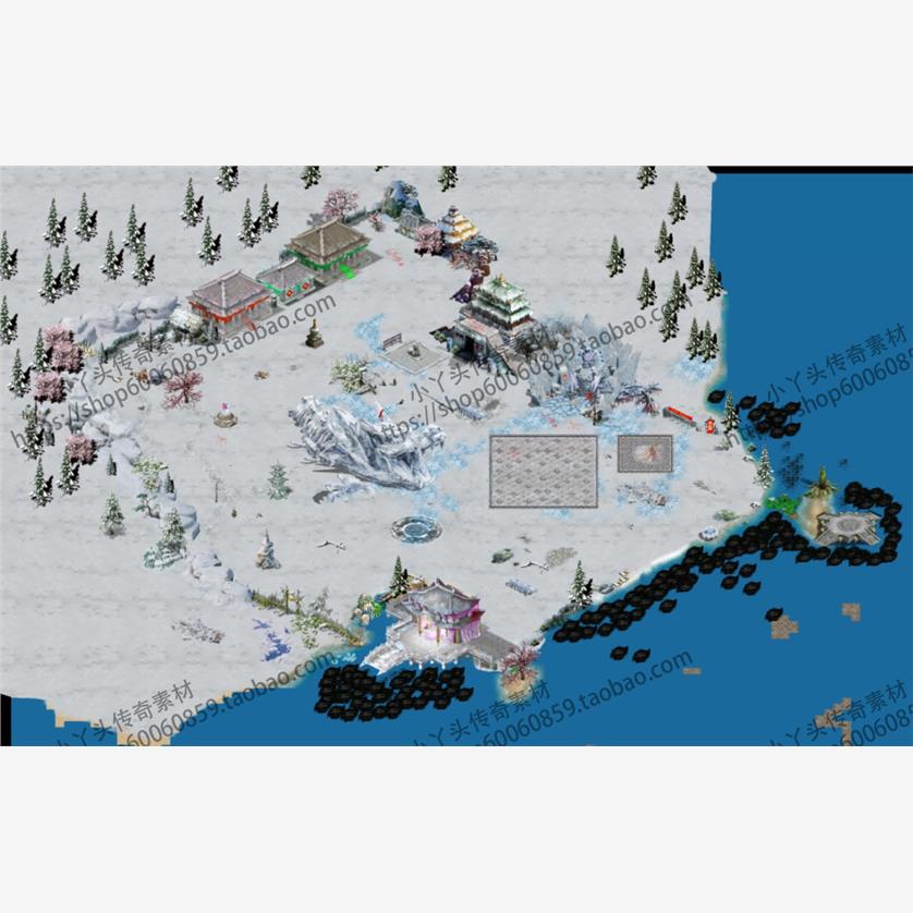 传奇地图素材 高清动态海边大主城地图独立地砖 冰雪圣诞玛法土城