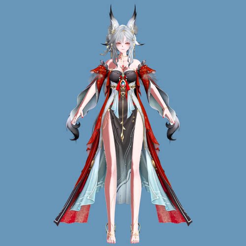 blender鸣潮心月狐国风二次元狐耳少女3D模型仙侠游戏人物带绑定