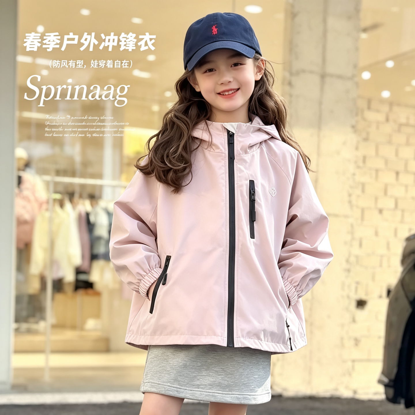 2026春季新款中大童防风连帽女童