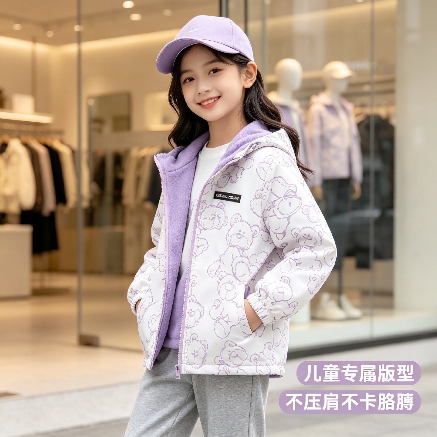 女童双面穿冲锋衣外套早春新款