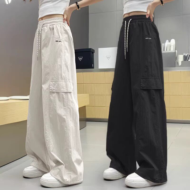 女童裤子夏季薄款2026新款冰丝工装裤儿童中大童直筒速干防蚊长裤