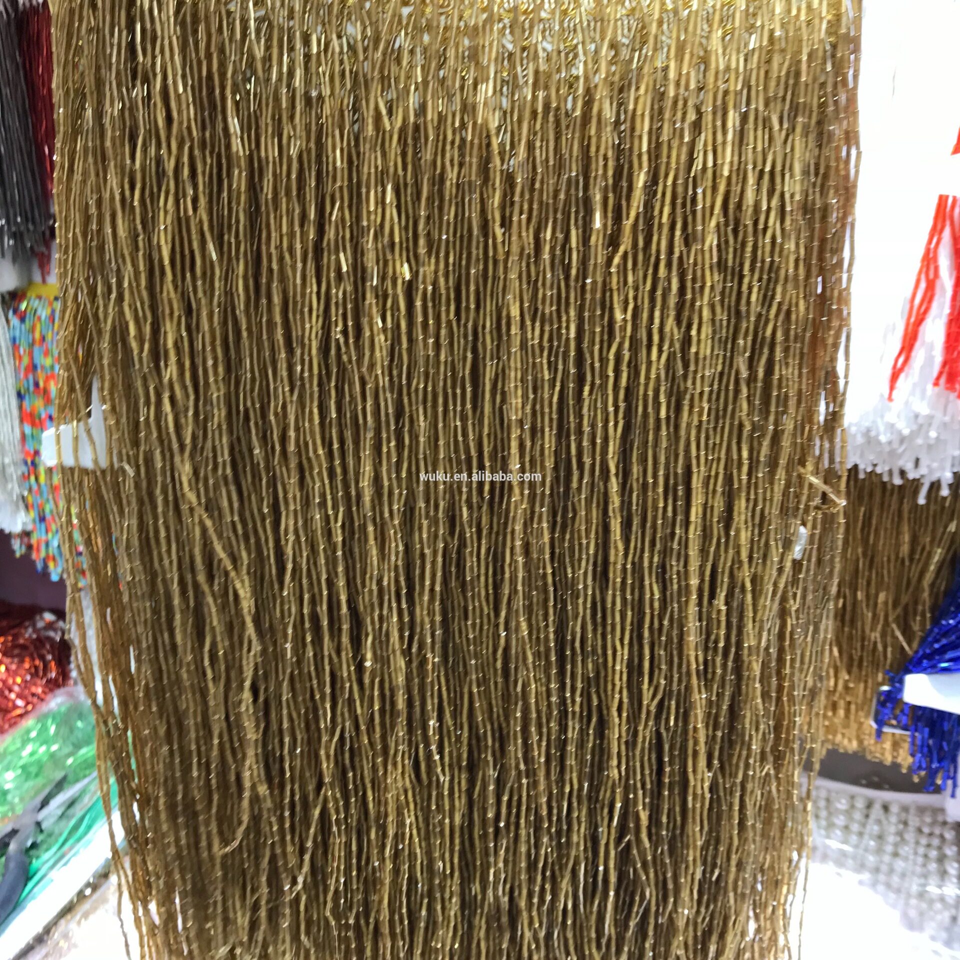 经典金色管珠流苏 舞蹈服流苏珠子 DIY边穗饰品 40cm长 TF-105