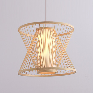 中式竹艺吊灯东南亚竹子灯几何三角形餐厅卧室阳台灯笼茶楼竹子灯
