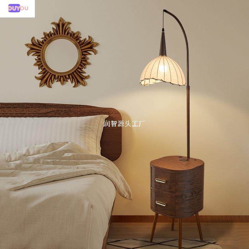 客厅沙发氛围灯美式复古抽屉落地灯置物架卧室床头柜一体立式灯具