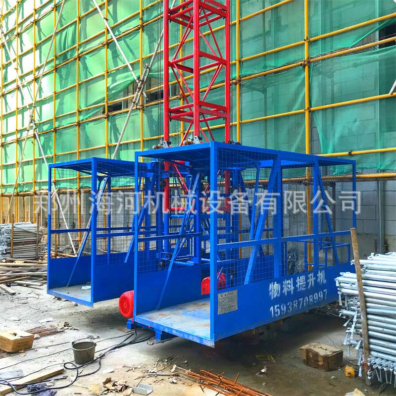 供应物料高空提货机俩笼施工升降机 建筑用单柱双笼施工升降机