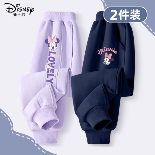 迪士尼女童运动裤2026新款春秋藏青女孩休闲长裤春装儿童加绒裤子