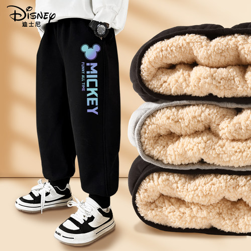 迪士尼男童加绒裤子秋冬款羊羔绒