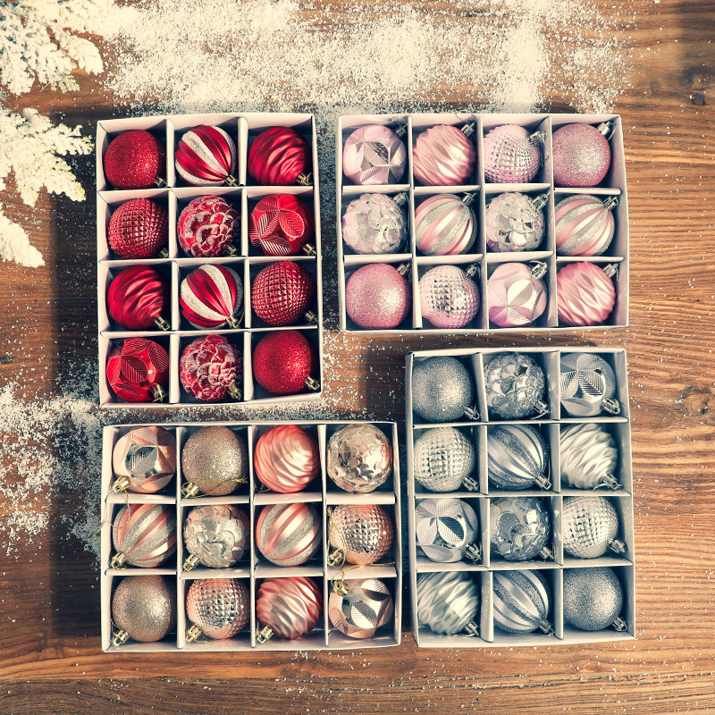 港恒圣诞节6cm圣诞球套餐圣诞树装饰挂件圣诞球12个盒彩绘装饰球