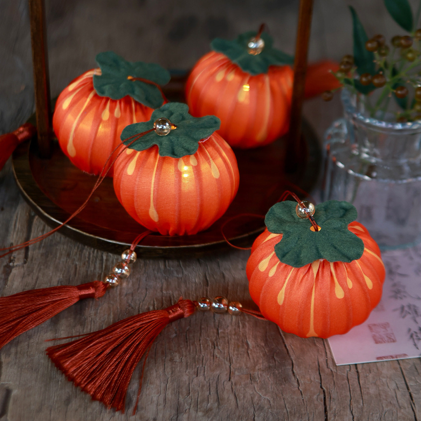 2026柿子灯笼春节儿童手提花灯布艺手工景区新年柿柿如意装饰挂件