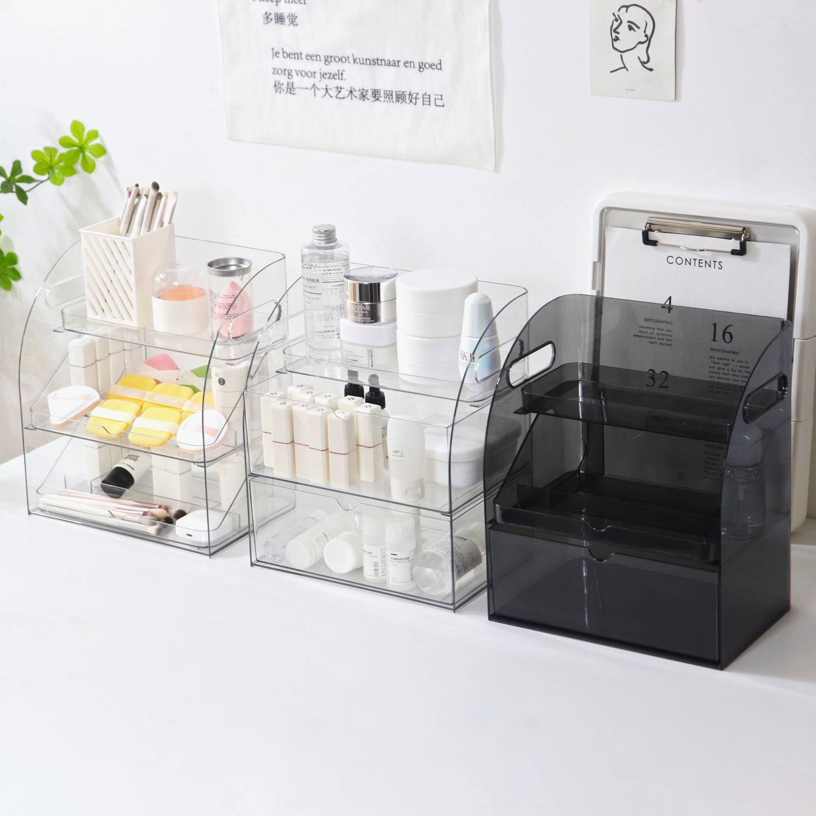 化妆品收纳盒网红桌面防尘护肤品梳妆台置物架子口红家用亚克力