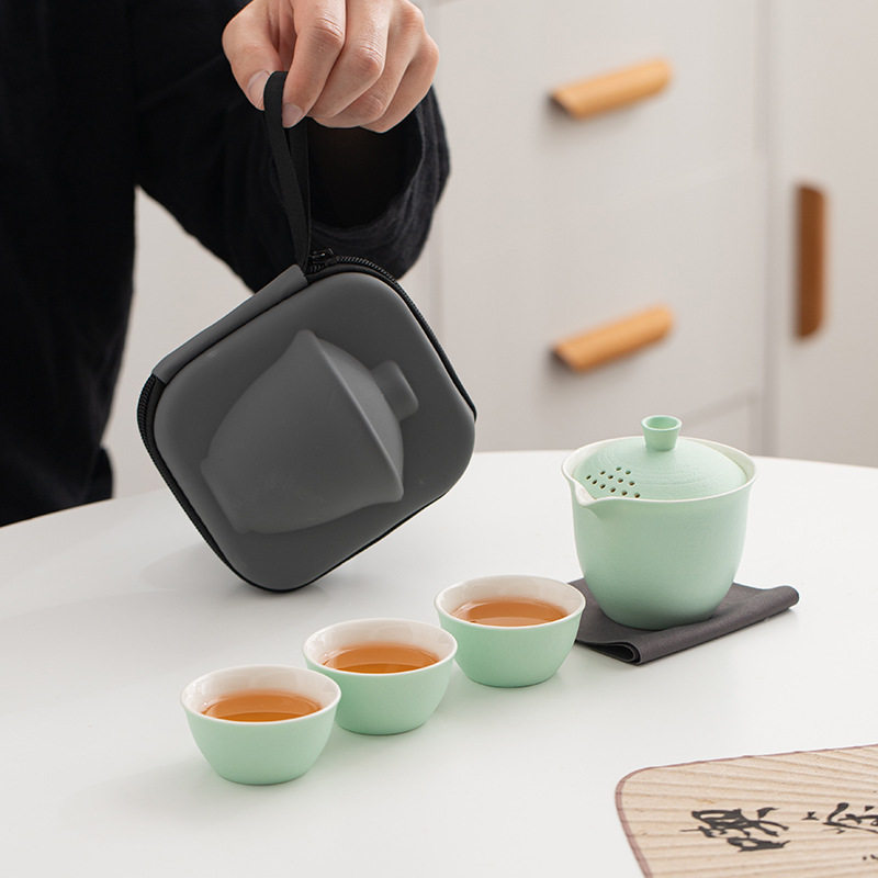 旅行茶具套装式泡茶功夫茶具户外盖碗泡茶壶陶瓷茶杯茶碗礼品
