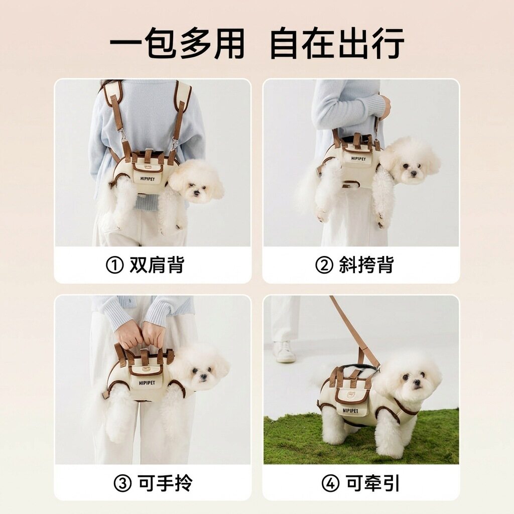 宠物狗狗外出包横背狗包带牵引绳子狗双肩遛狗自背包直销