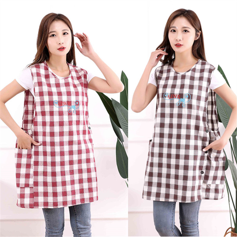 新款围裙纯棉马甲坎肩侧开口厨房家用时尚洋气工作服 成人 棉麻围