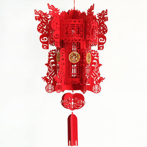 结婚挂饰无纺布植绒灯笼婚礼喜字灯笼宫灯挂件婚房客厅阳台装饰