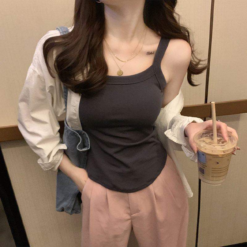 爆款韩版纯棉吊带美背背心固定杯带胸垫裹胸修身外穿打底短款上衣