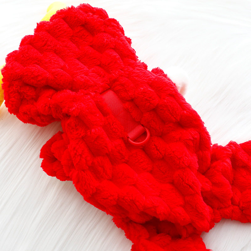 狗狗衣服秋冬装厚款新年喜庆红色小龙四脚牵引小型犬泰迪宠物6494