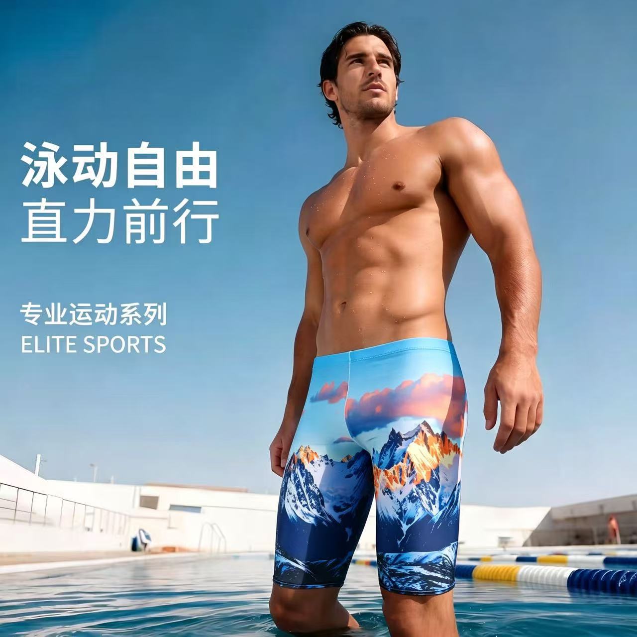 新款泳裤男士五分裤游泳裤男时尚加肥加大码宽松平角沙滩温泉泳裤