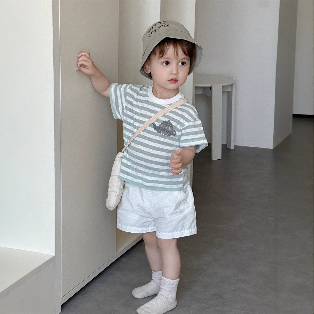 儿童条纹短裤夏季套装薄款新品宝宝夏装韩版童装男童夏天衣服