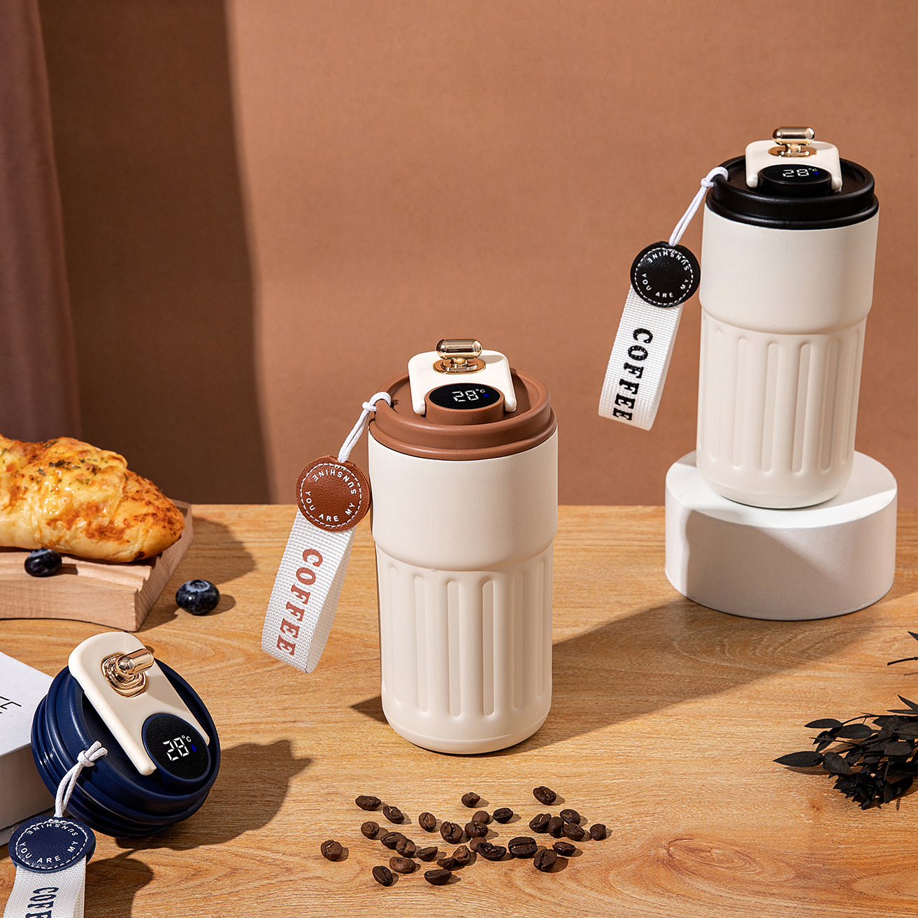 爆款咖啡杯智能测温保温杯高颜值316不锈钢咖啡杯提绳手提杯