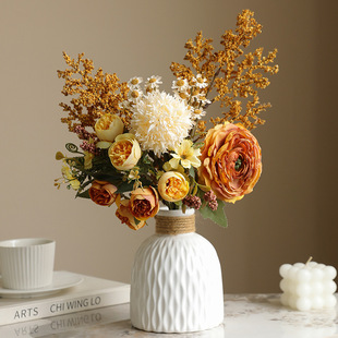 焦边露莲情人草假花花束成品仿真花 复古家居装饰干花花束高级感