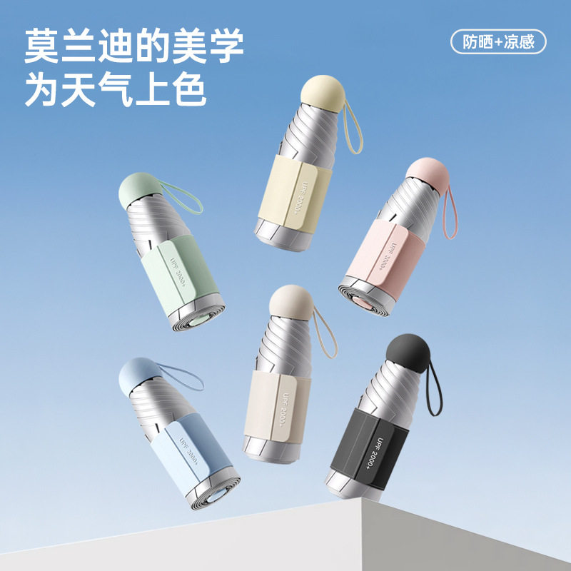 胶囊五折太阳伞钛银超强防晒防紫外线遮阳女晴雨两用轻巧口袋