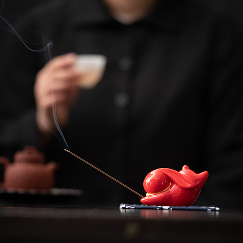 陶瓷兔子线香香插香座家用插香小香炉中秋创意礼品伴手礼香炉摆件