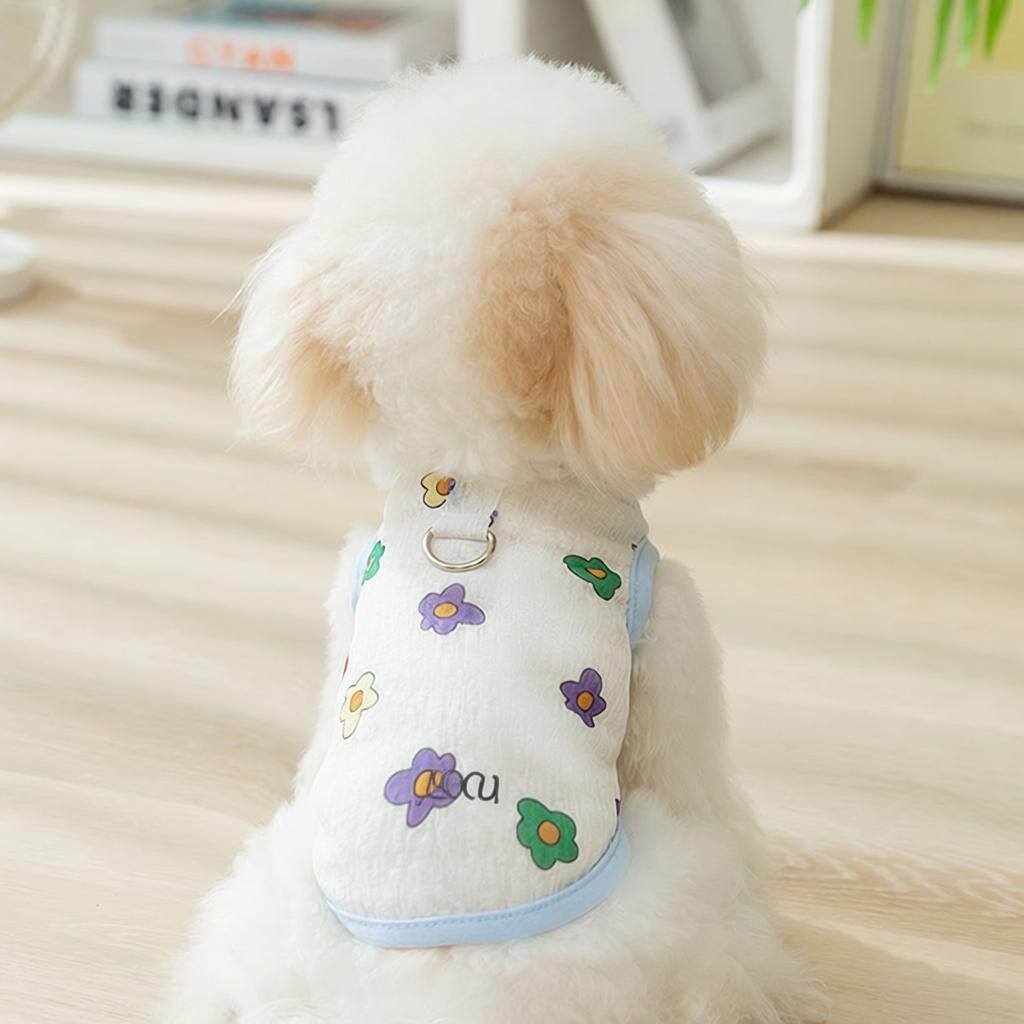 春夏季狗狗透气夏天可爱满印小花网眼牵引背心小型犬猫咪宠物衣服