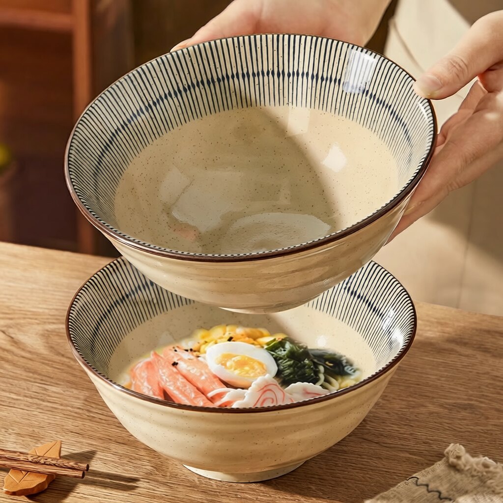 日式陶瓷餐具面碗拉面碗复古家用碗汤碗泡面碗勺子筷子大容量面碗