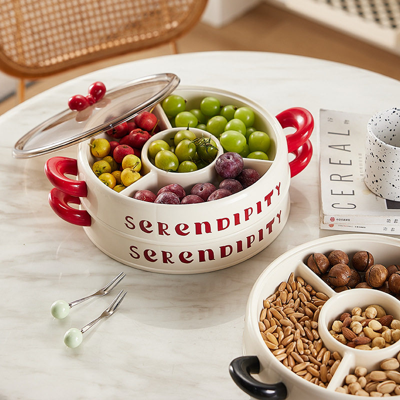 干果坚果盒家用客厅高颜值分格带盖糖果零食茶点小食收纳盒糖果盘