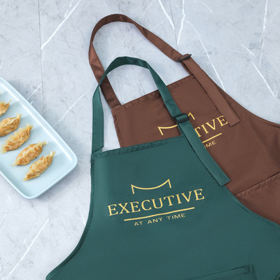 三合一围裙挂脖可印字防水防油擦手围腰咖啡烫染师家用厨房工作服