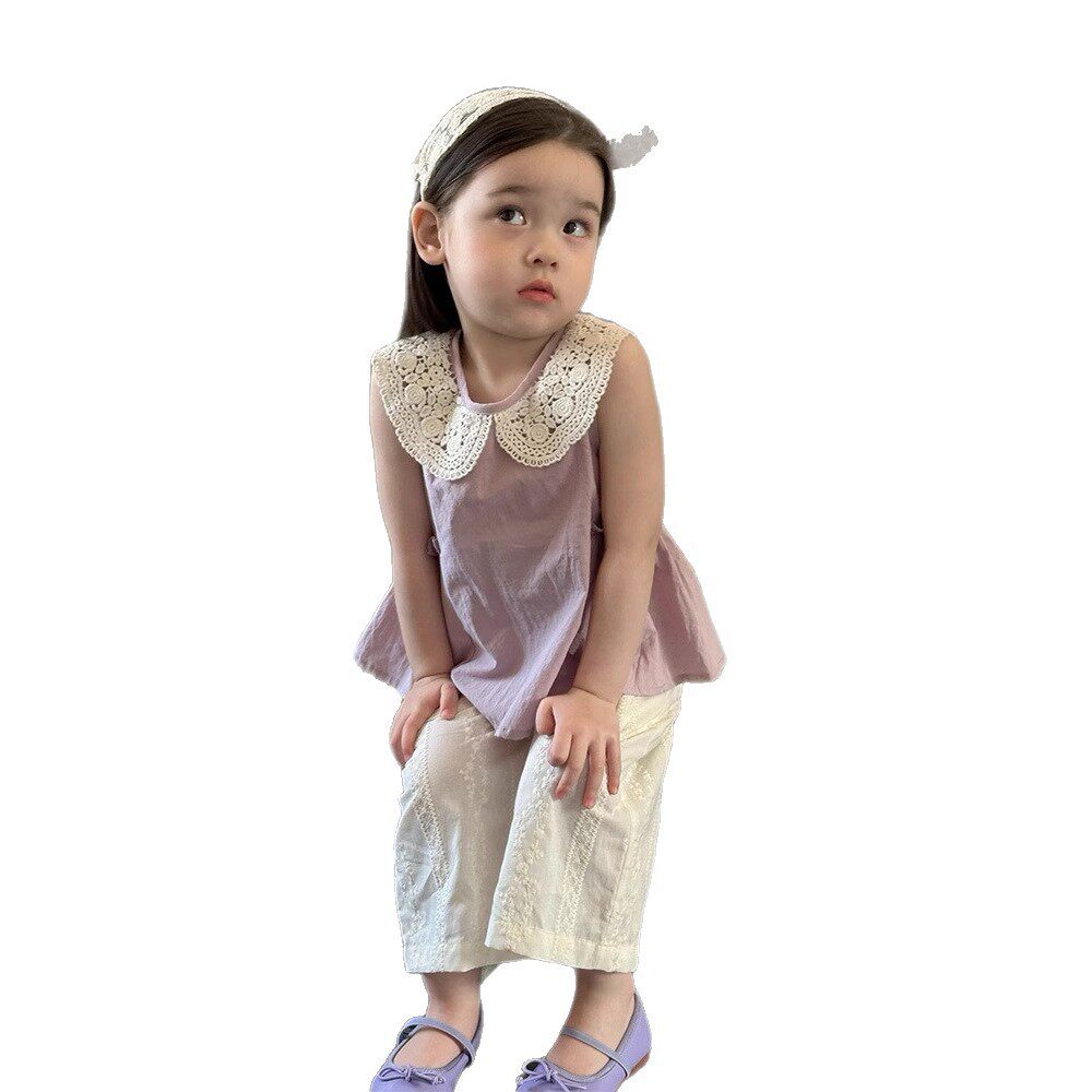 女童童套装夏季婴幼儿女宝宝韩版娃娃衫上衣刺绣裤子