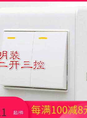 热销明装二开多控 双开三控中继 中途过桥开关 双刀双掷86型面板