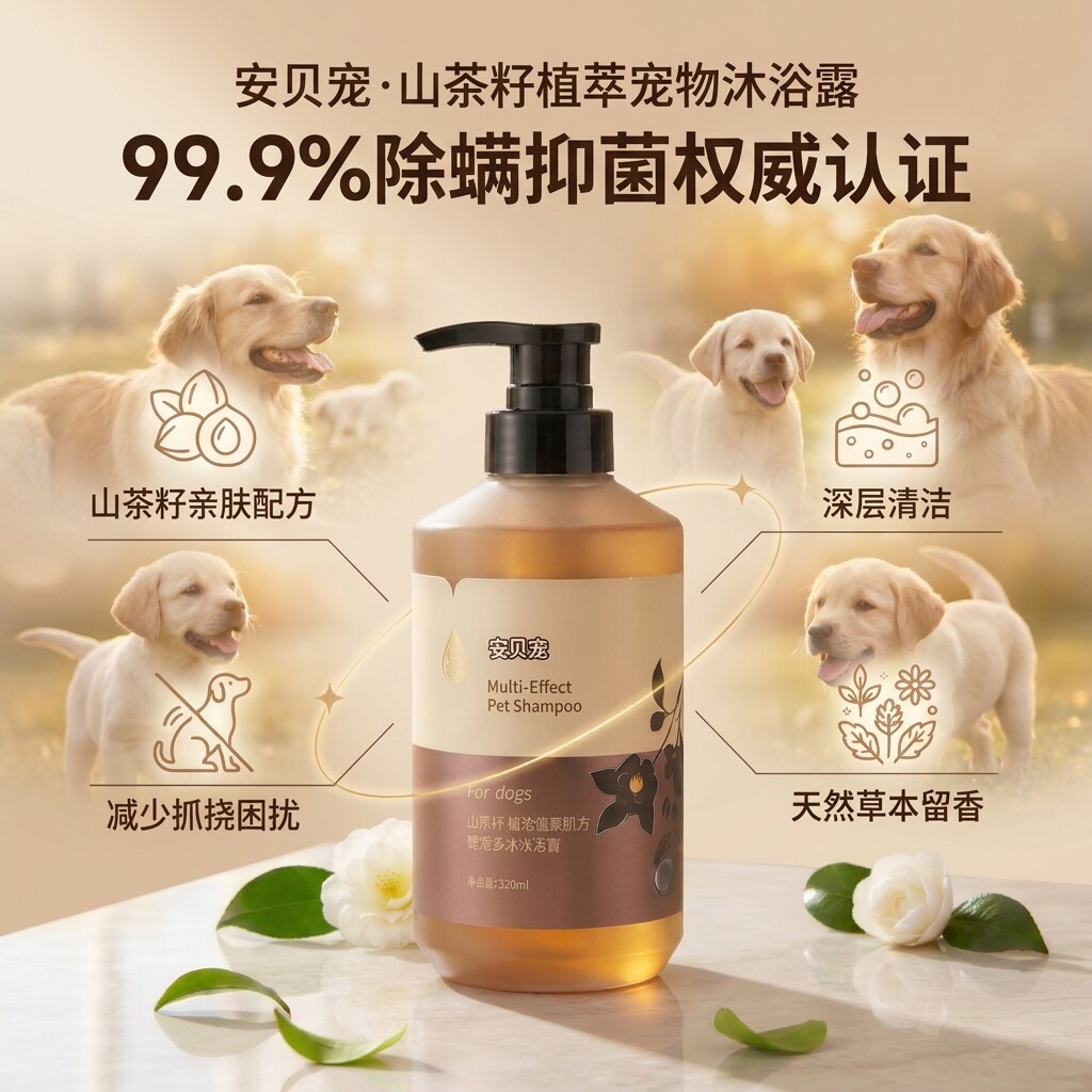 安贝宠宠物沐浴露山茶籽植萃猫狗香波浴液除螨抑菌洗护多效合一