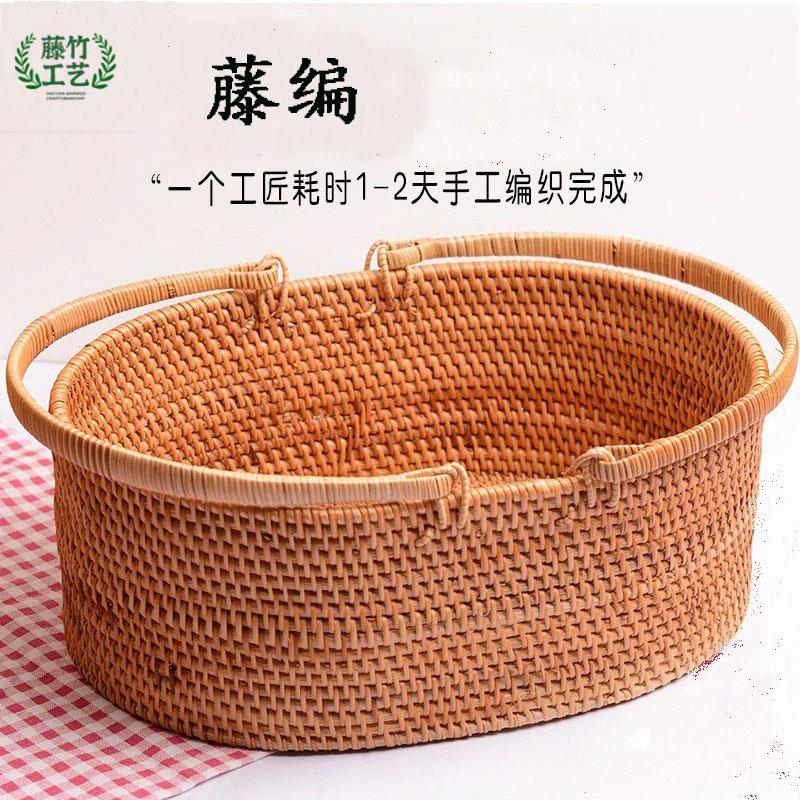 越南藤编野餐手提篮编织买菜篮子瓜果蔬菜面包水果杂物收纳大号筐