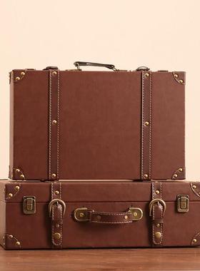 手提收纳箱复古皮箱道具行李箱做旧民国欧式整理箱老式装饰木箱子