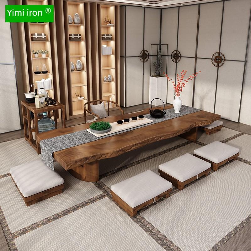 斯堪的纳维亚无障碍豪华日本榻榻米茶几和椅子组合原木整板禅宗矮