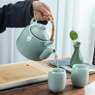 耐高温泡茶壶大容量茶杯茶盘 提梁壶陶瓷功夫家用整套青瓷茶具套装