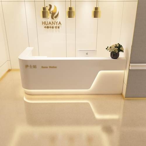 月子中心接待前台美容院弧形烤漆收银桌医疗整形护士站工作吧台柜