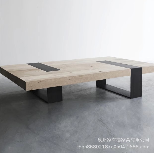 纯实木铁艺复古长方形客厅茶几