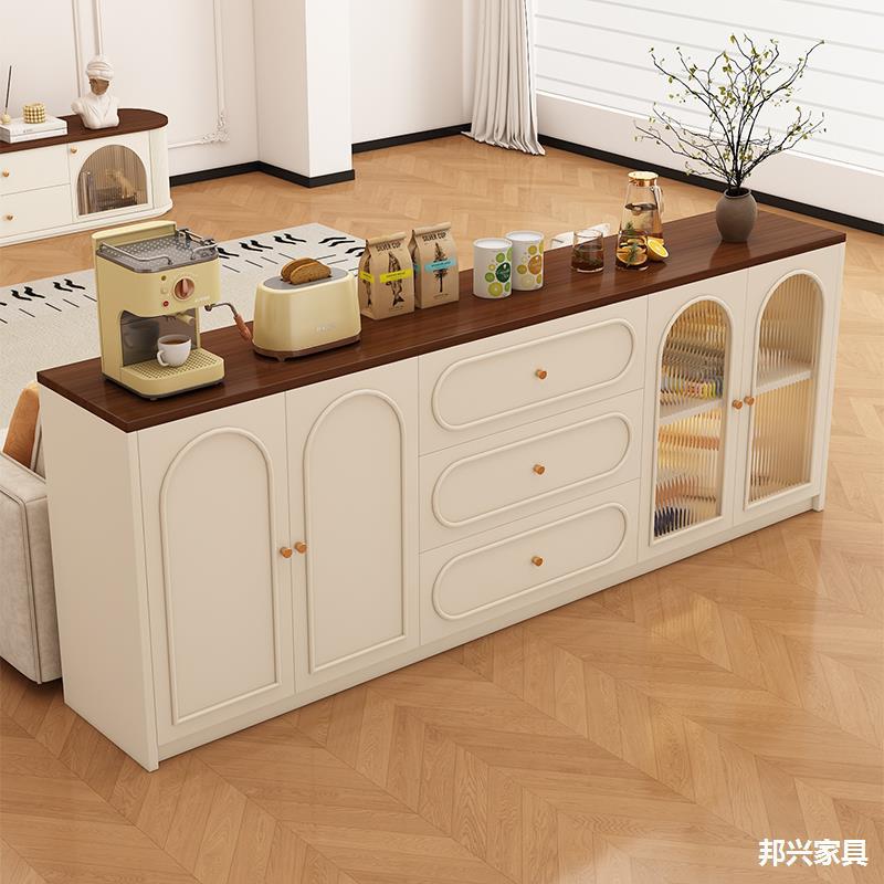 实木餐边柜靠墙一体收纳柜客厅家用法式覆古茶水柜厨房整体橱柜收