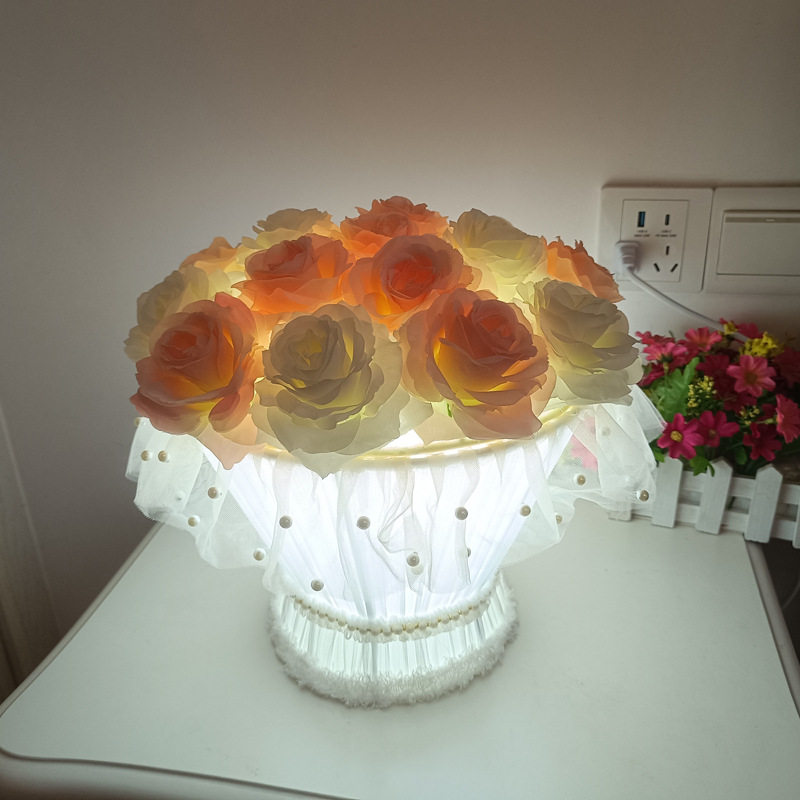创意花束台灯布艺娟花台灯 婚庆温馨浪漫花朵台灯 装饰床头小夜灯