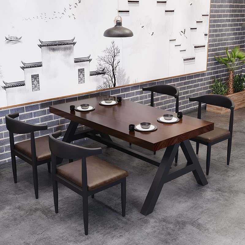 loft工业风实木铁艺商用餐桌椅