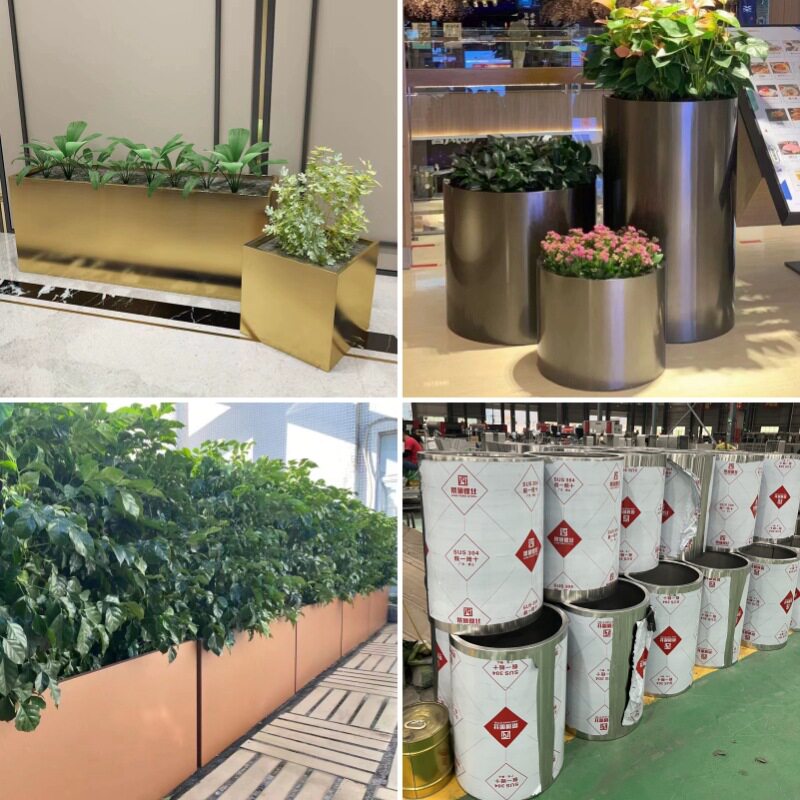 户外不锈钢花箱室外成品花池可移动花架景观花盆市政铁艺花坛护栏
