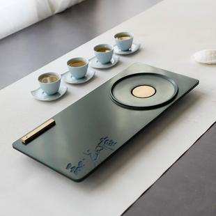 简约乌金石茶海 天然高端黄铜小型号圆茶盘家用天罗绿石头茶台日式