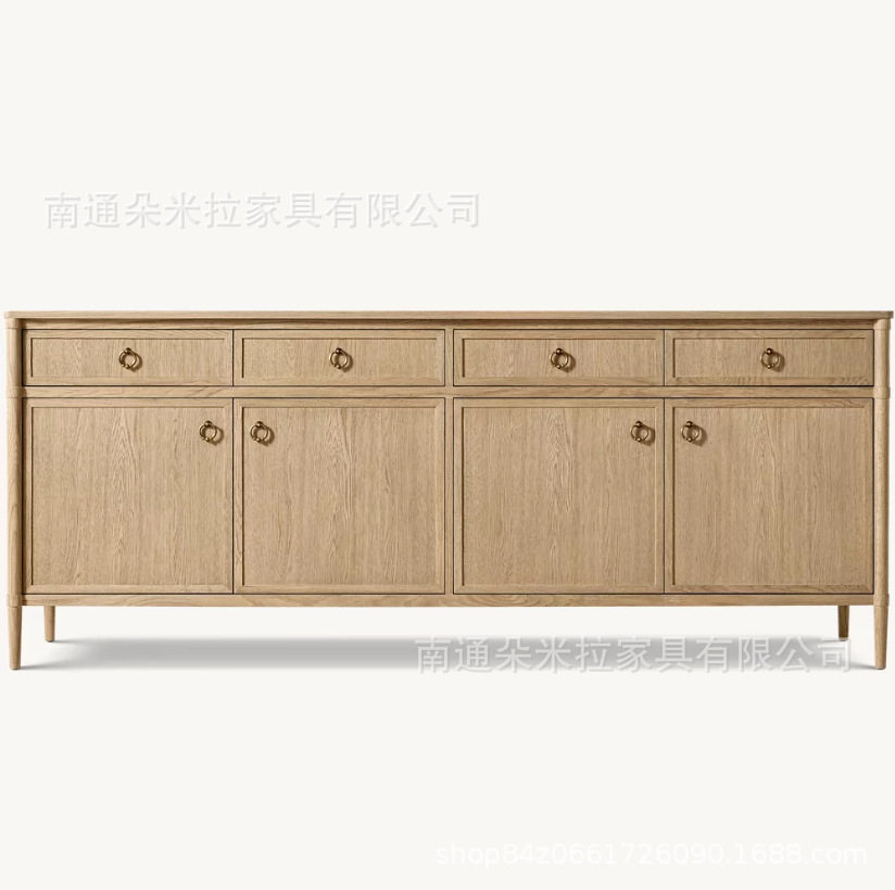 RH美式简约实木四门带抽屉边柜法式橡木客厅餐边柜酒柜两门茶水柜