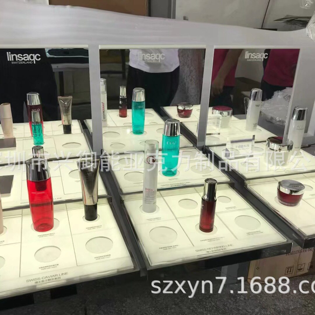 亚克力化妆品自由组合白色发光实心时尚展示架生产厂家/可以设计