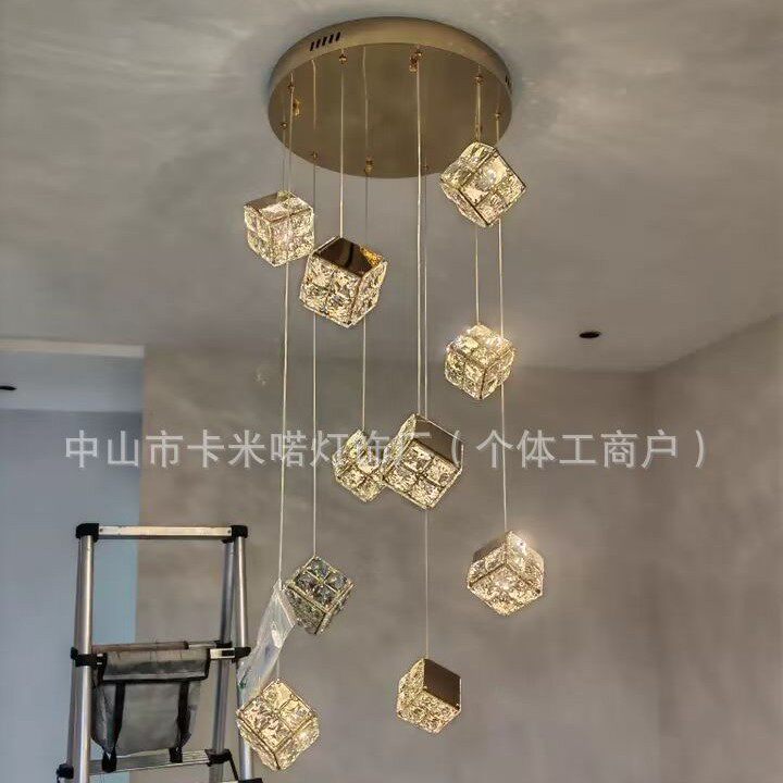 楼梯吊灯复式楼旋转楼梯间灯挑高loft公寓水晶吊灯别墅楼梯长吊灯