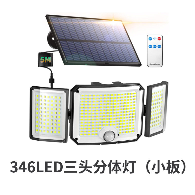 跨境爆款346LED壁灯户外庭院灯分体太阳能灯阳台灯带5米延长线