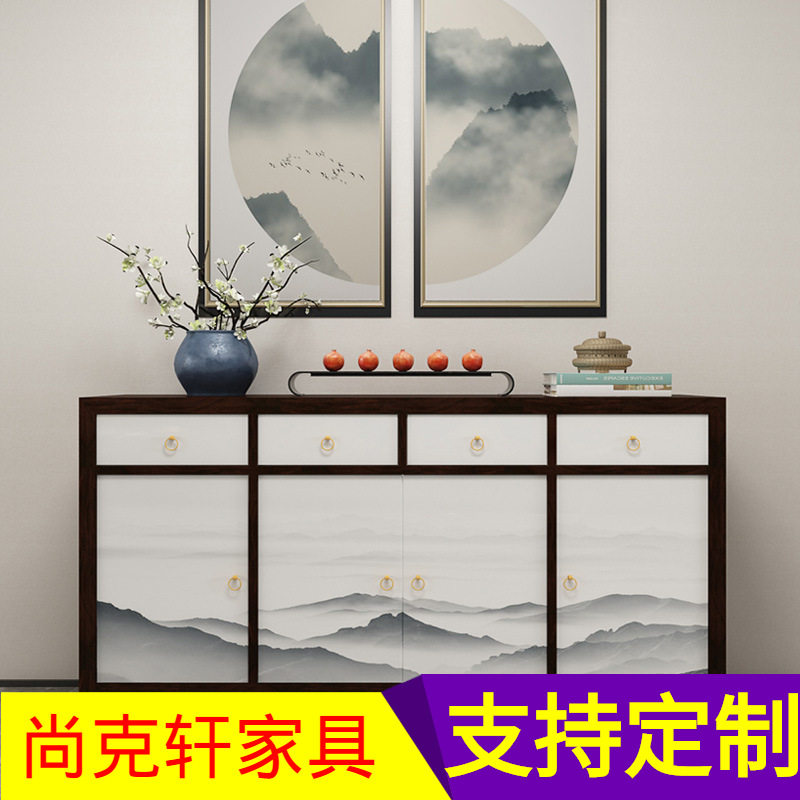 彩绘玄关柜餐边柜新中式鞋柜实木进门平头柜装饰柜多斗柜漆器家具